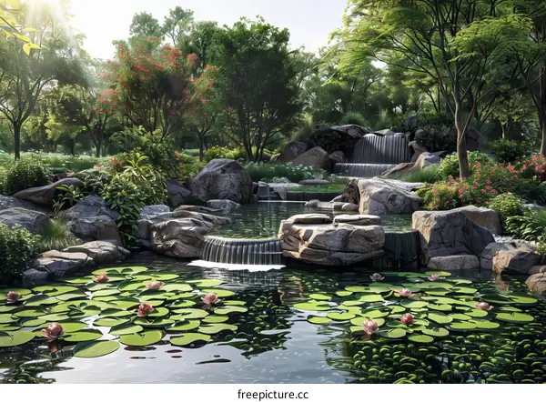 Waterfall in a Japanese Garden