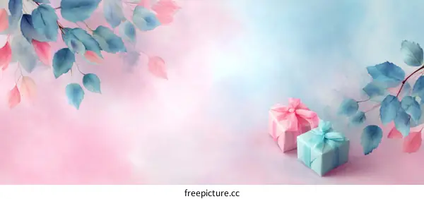 Pastel Gift Boxes with Delicate Watercolor Leaves