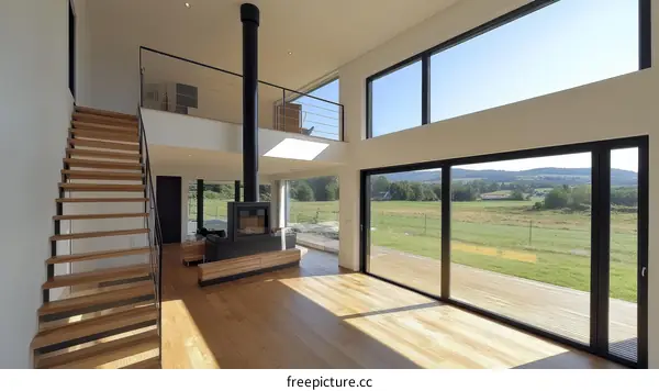 Modern House Interior with Panoramic Views