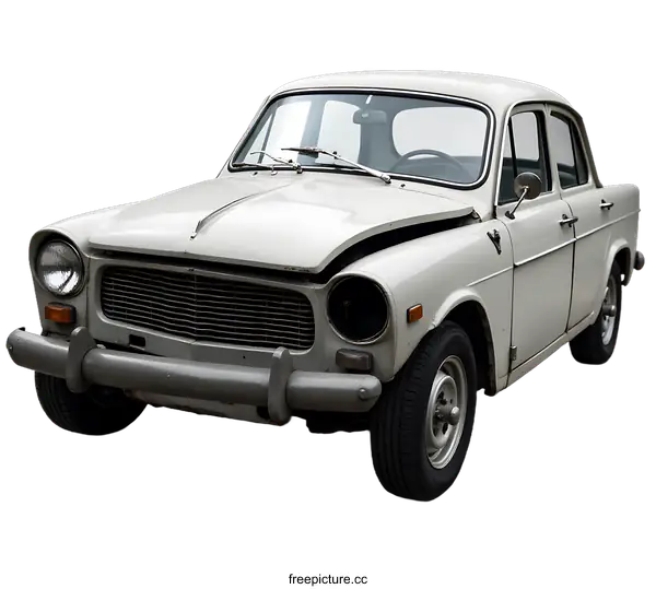 [Transparent Background PNG]Vintage White Car Isolated on White Background