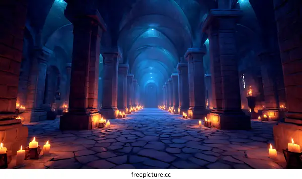 Ancient Stone Corridor Illuminated by Candles