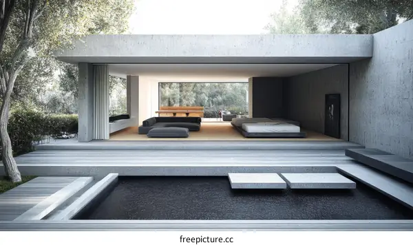 Modern Concrete House Exterior Design Illustration