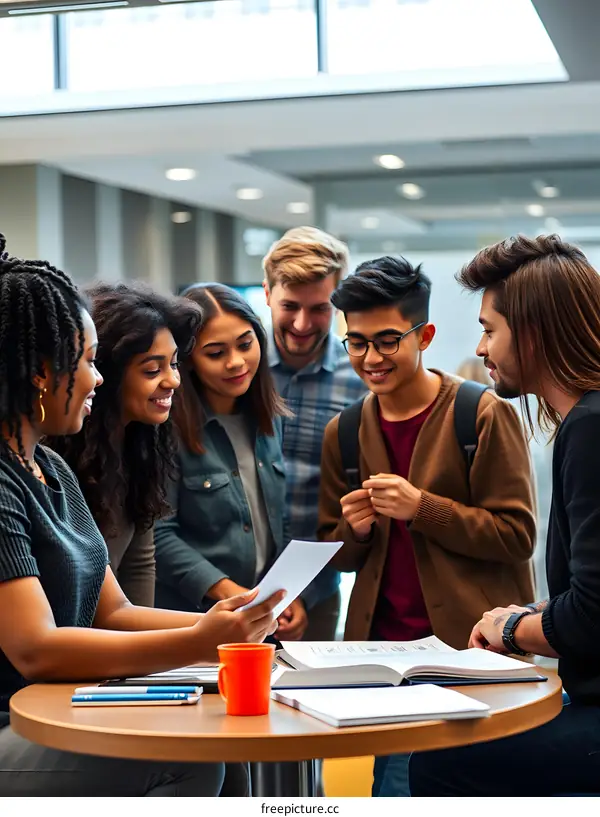 Diverse Group of Students Studying Together in a University