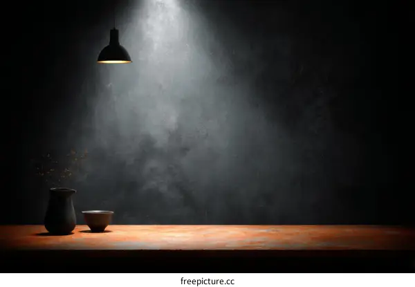 Dark Studio Still Life with Black Pottery