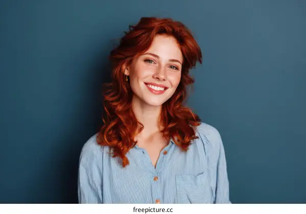 Smiling Woman with Red Curly Hair