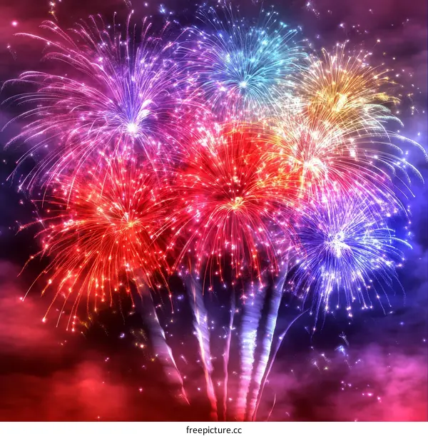 Colorful Fireworks Explosion in the Night Sky