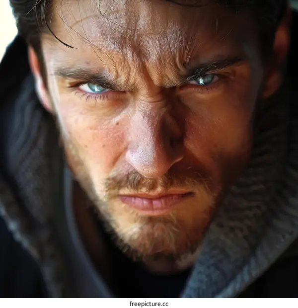 Close Up Portrait of a Man with Intense Expression