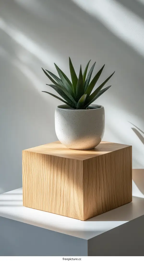 Simple Wooden Display Stand with Succulent Plant