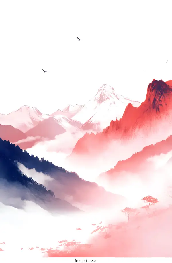 Abstract Landscape Painting With Red And Blue Mountains