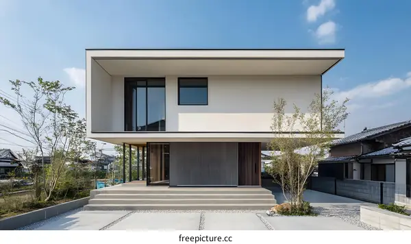 Modern Minimalist House with White Exterior and Large Windows