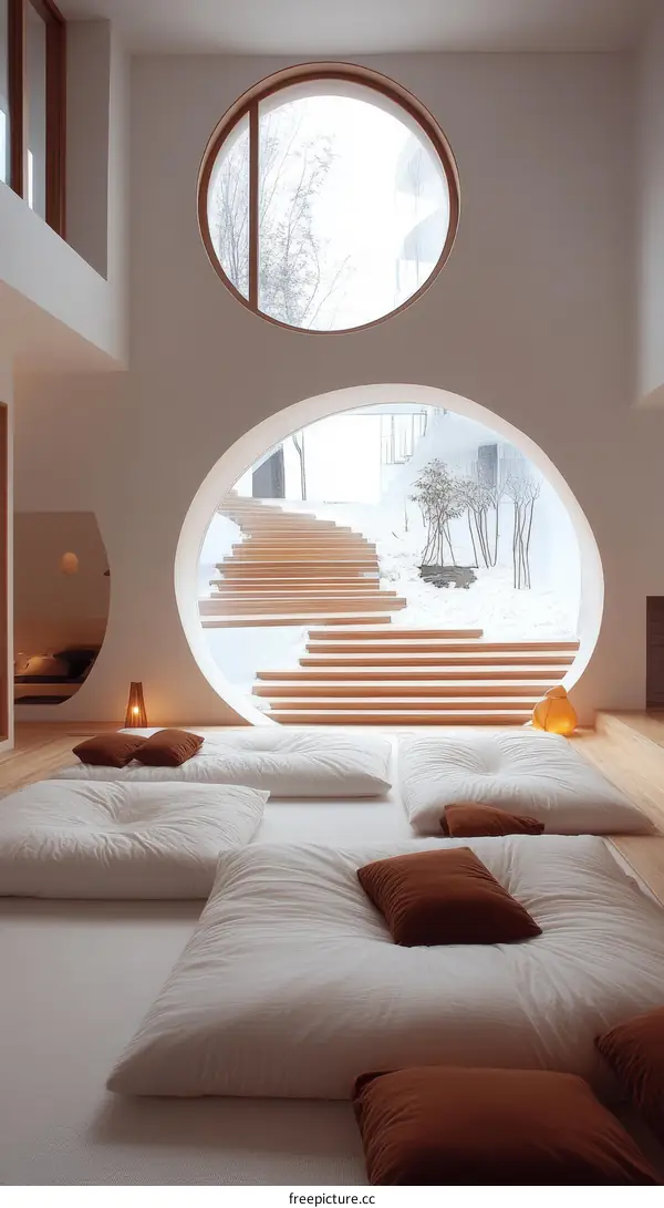 Japanese Style Living Room with Large Windows