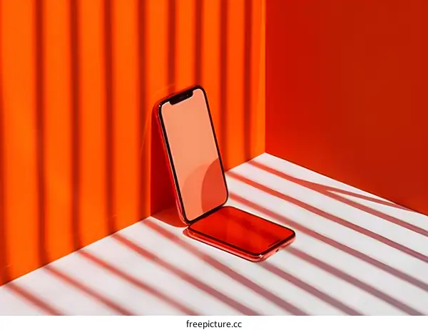 Red Phone and Wireless Charger on Orange Background