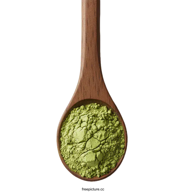 [Transparent Background PNG]Wooden Spoon with Green Powdered Tea