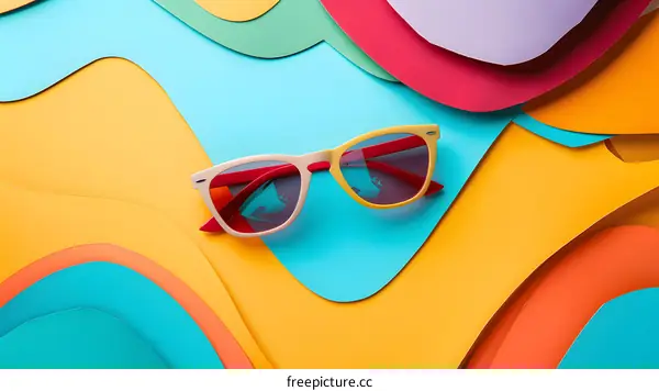 Colorful Paper Background With Sunglasses
