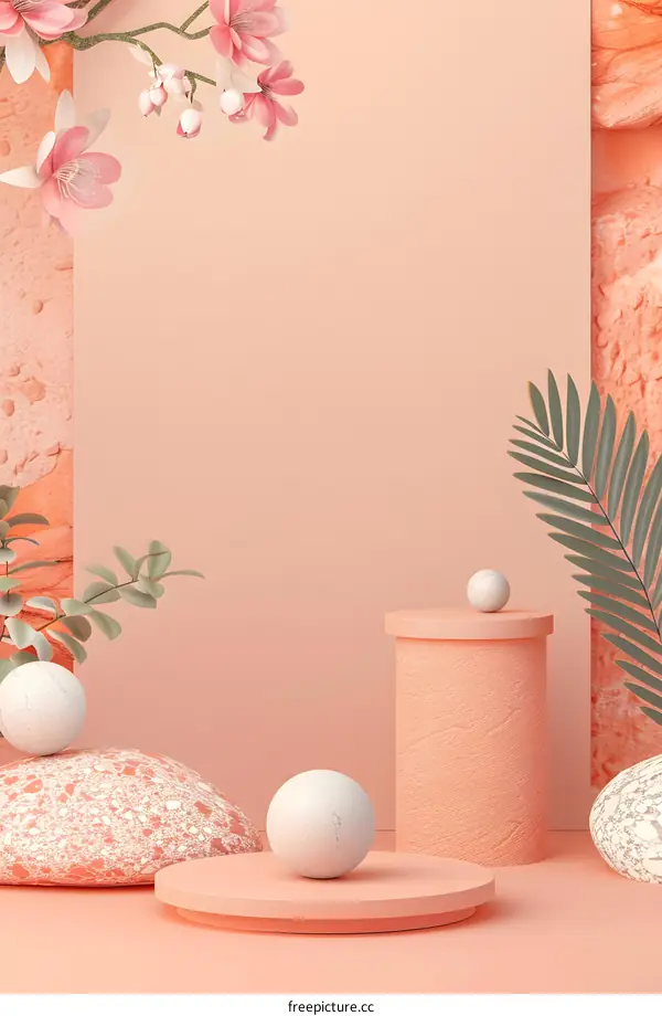 Minimalist Product Display with Peach Background and Floral Elements