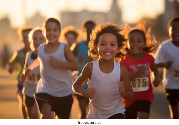 A group of children are running a race