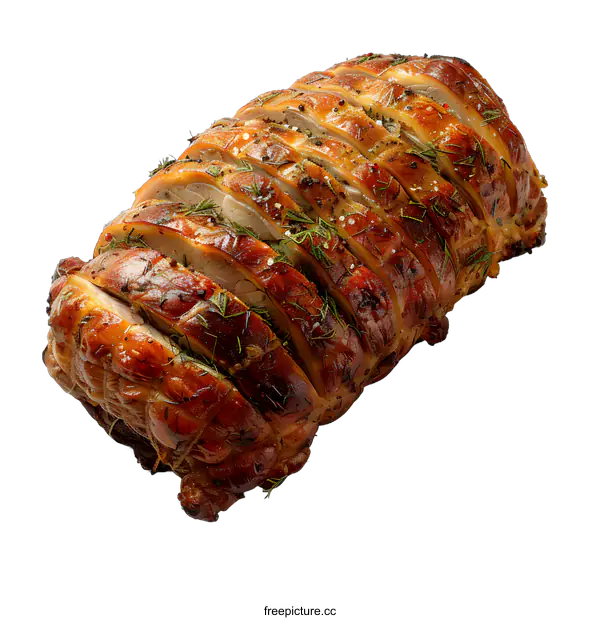 [Transparent Background PNG]Roasted pork loin seasoned with herbs on a white background