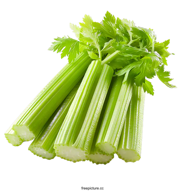 [Transparent Background PNG]Fresh green celery stalks