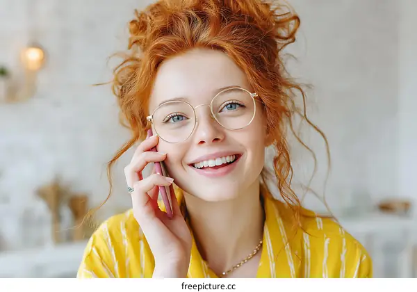 Smiling Woman Talking on Phone