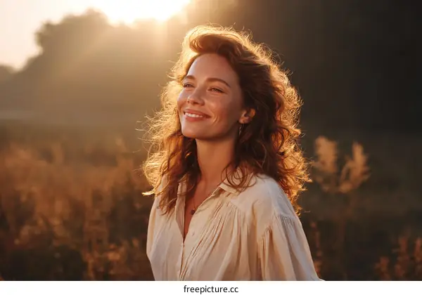 Beautiful Woman Outdoors at Sunrise