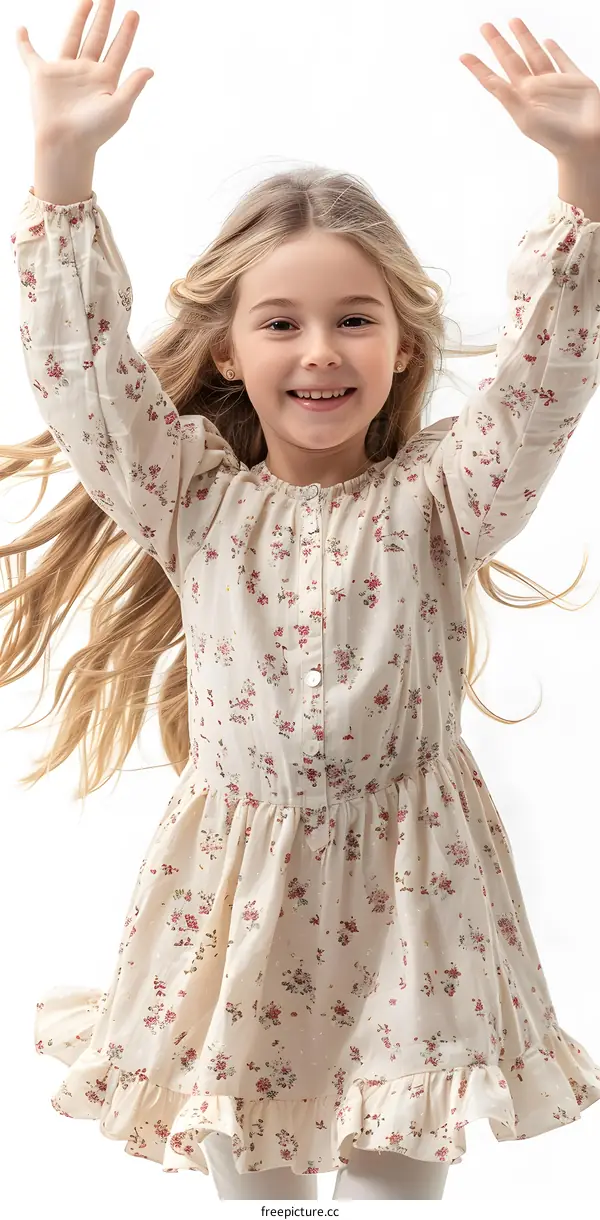 Girl in Floral Dress Waving