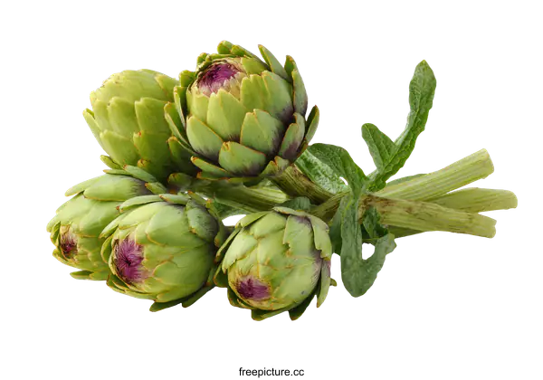 [Transparent Background PNG]Fresh Artichoke Heads Displayed on White Background