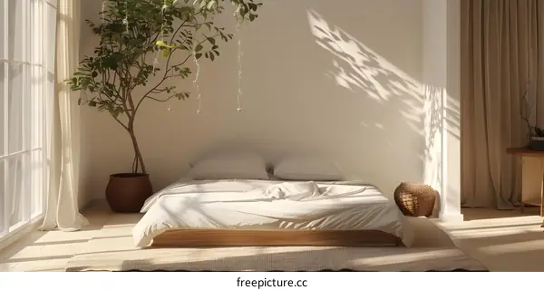 Minimalist Bedroom Interior Design with Sunbeams