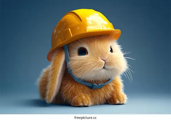 Cute Cartoon Bunny Wearing Construction Helmet