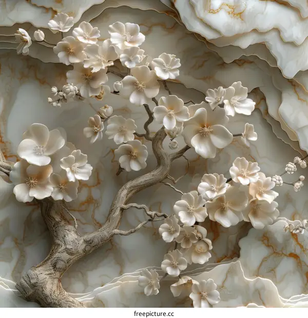 White Marble Flower Texture Background - 3D Carved Design
