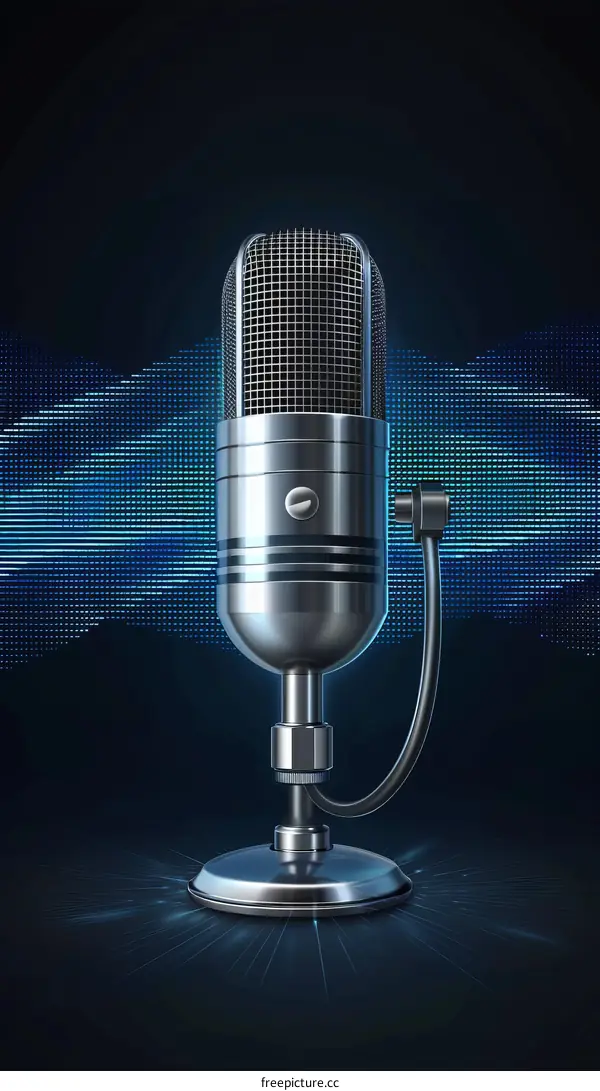 Blue Retro Microphone With Sound Wave