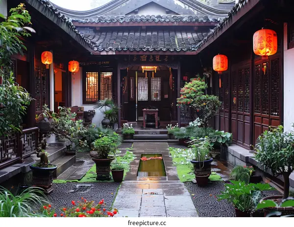 Courtyard of a traditional chinese courtyard house