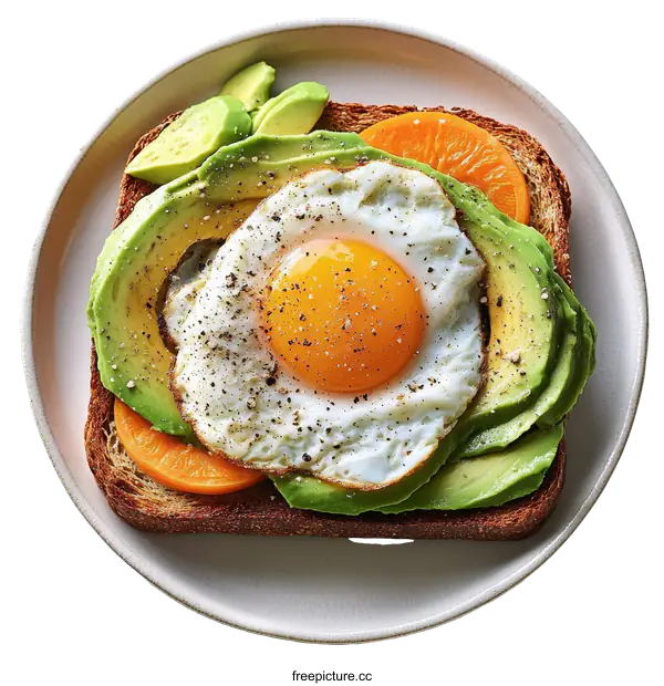 [Transparent Background PNG]Delicious Avocado Toast with Fried Egg and Orange Slices