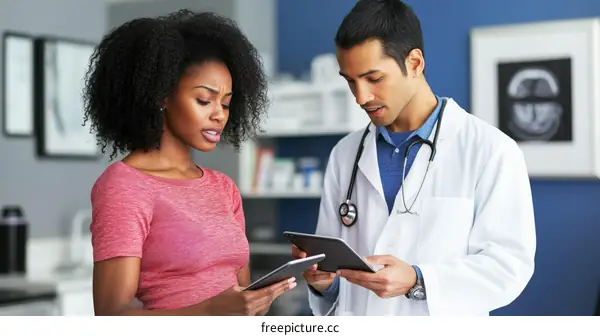 Doctor and Patient Discussing Medical Information Using Digital Tablets