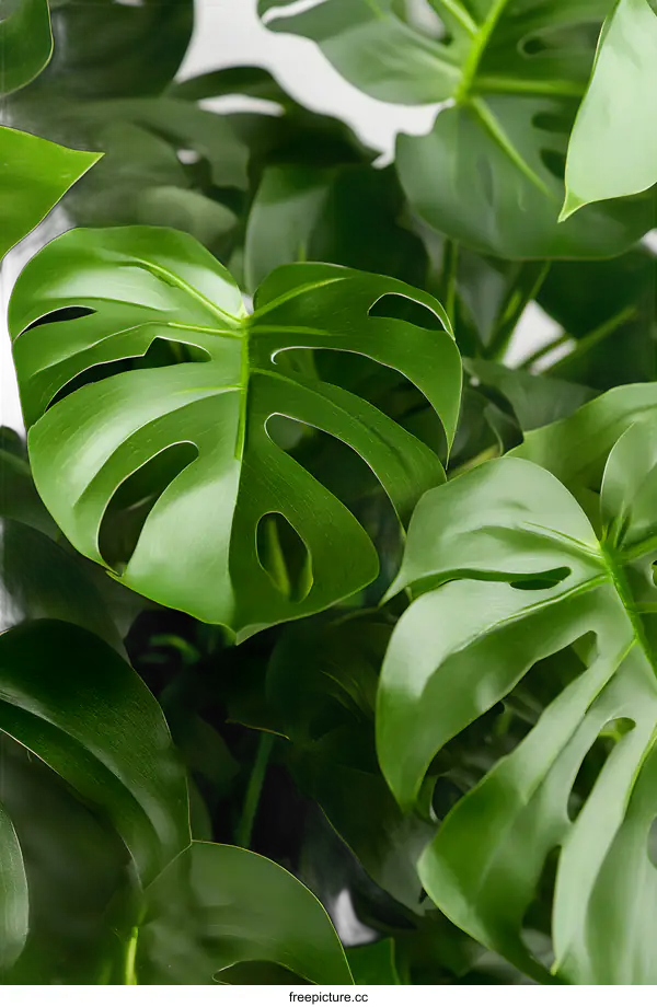 [Transparent Background PNG]Close Up of Green Monstera Deliciosa Leaves