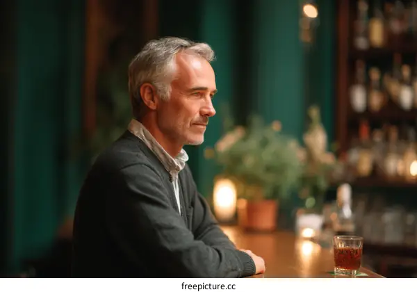 Mature Caucasian Man at a Bar