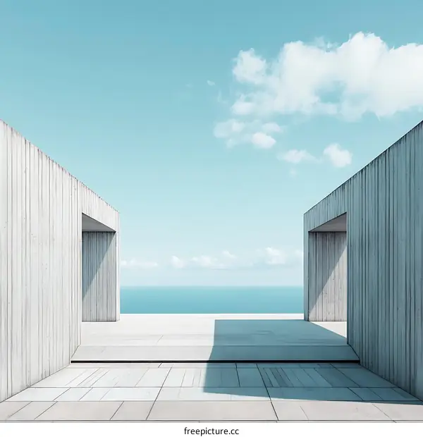 Minimalist Architecture Concrete Building  Overlooking The Ocean