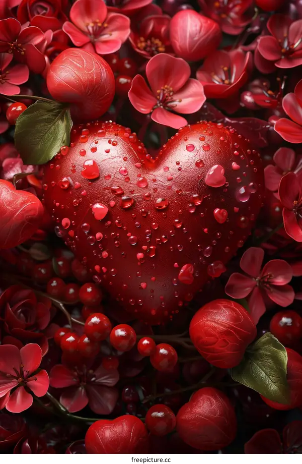 Red Heart on a Floral Background