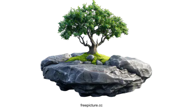 [Transparent Background PNG]Fantasy floating island with green tree