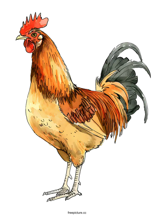 [Transparent Background PNG]Watercolor Illustration of a Rooster