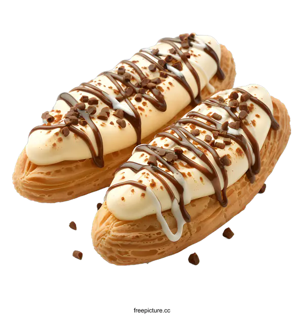 [Transparent Background PNG]Two Eclairs with Chocolate and White Icing