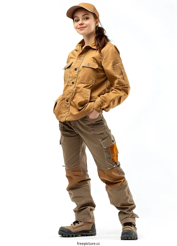 portrait of a young woman in brown work clothes