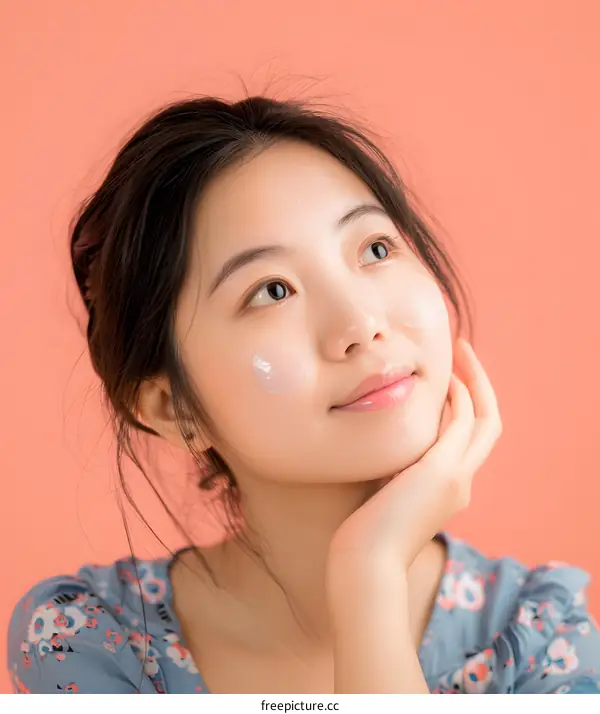 Young Asian Woman Applying Facial Moisturizer Cream