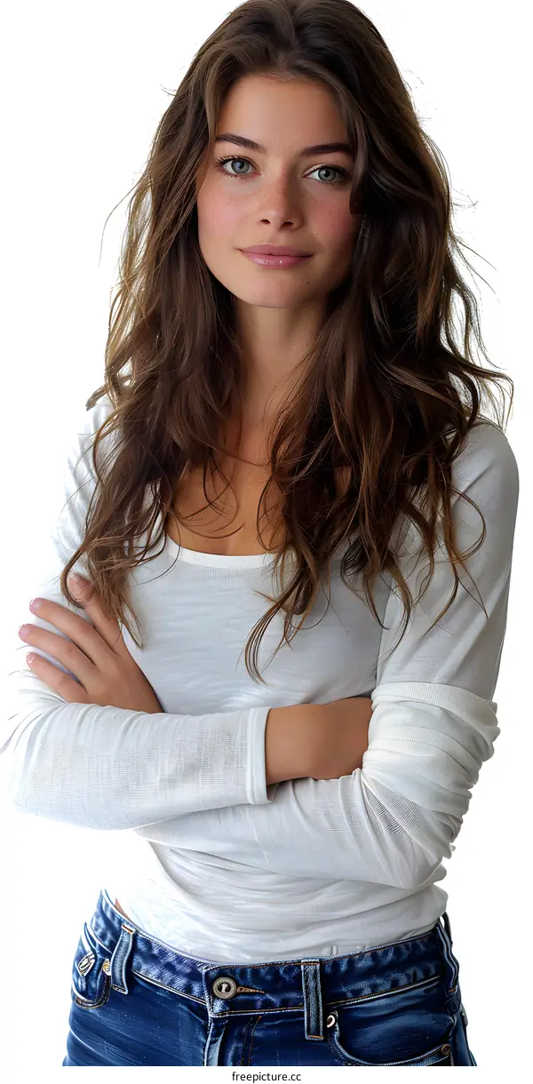 portrait of a young woman with freckles and brown hair