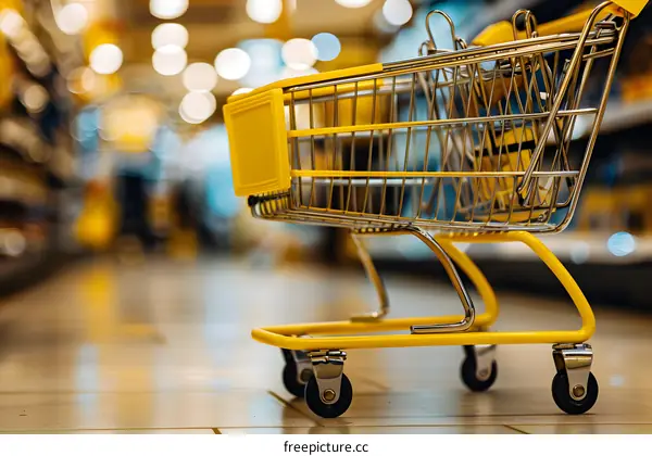 Yellow Shopping Cart in a Supermarket
