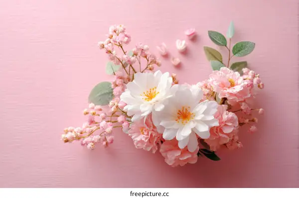 Beautiful Pink Artificial Flower Arrangement on Pink Background