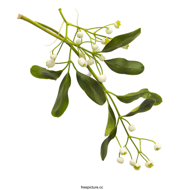 [Transparent Background PNG]Mistletoe Branch with White Berries Isolated on White Background