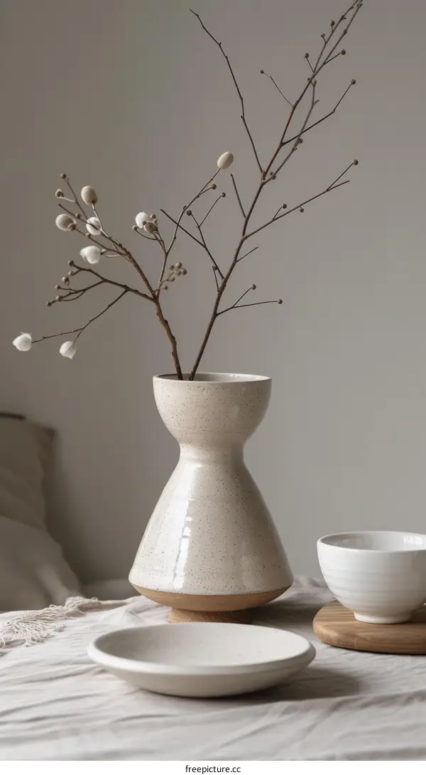 Still life with ceramics: vase, cup, and plate