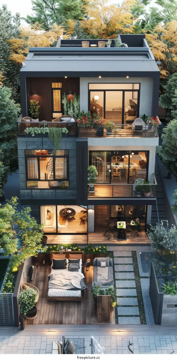 Modern House with Green Roof and Outdoor Patio