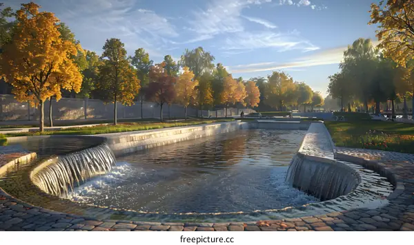 Autumn Park with Water Feature