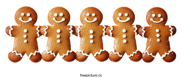 [Transparent Background PNG]Row of Festive Gingerbread Men Cookies